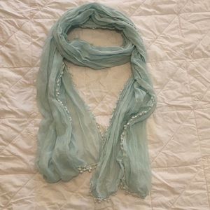 Light Blue Scarf with bead style embroidery around edges